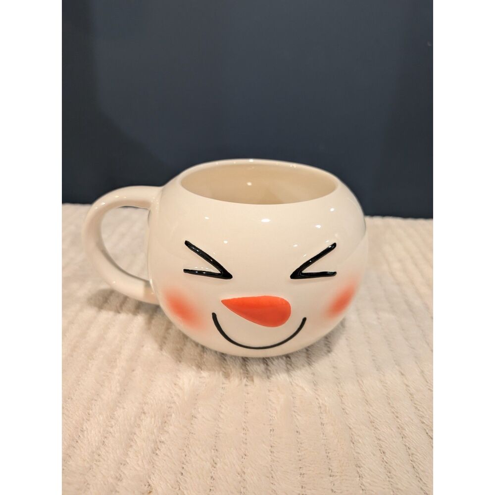 Cute Winking Snowman Face Stoneware Coffee Mug / Holiday Cocoa Cup